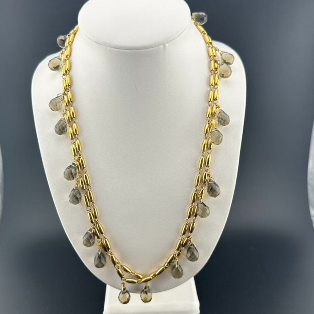 J. Crew Gold Tone Metal Faceted Briolette Glass Long Necklace